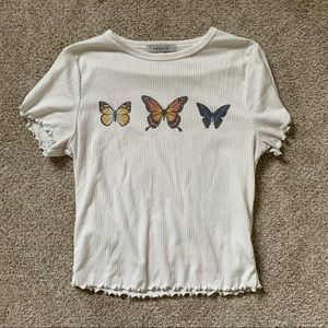 soft white butterfly shirt/crop top